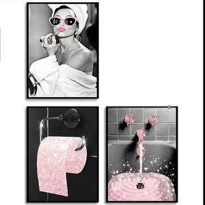 Pop Art Toilet - Pink glitter Audrey Hepburn Bathroom Wall Decor